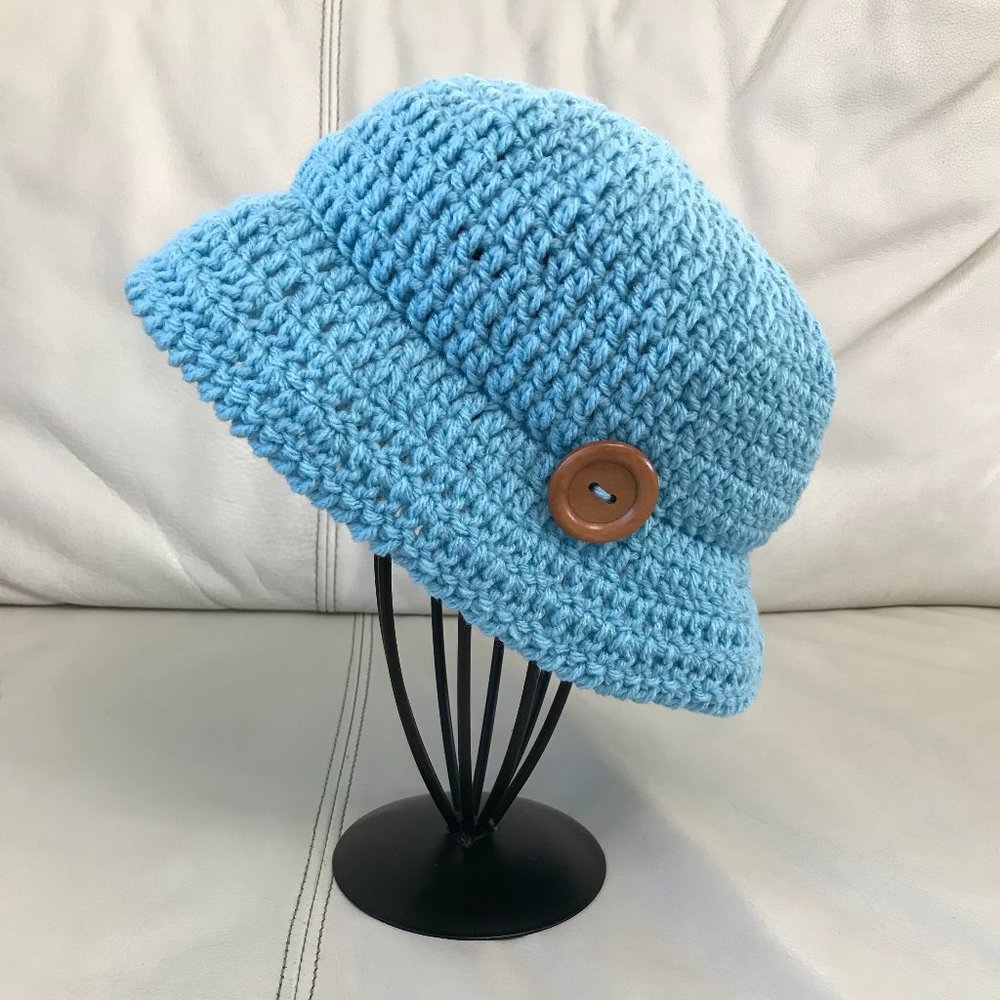 Brand New Handmade Crochet Bucket Hat with a nice button on the side, Adult Size